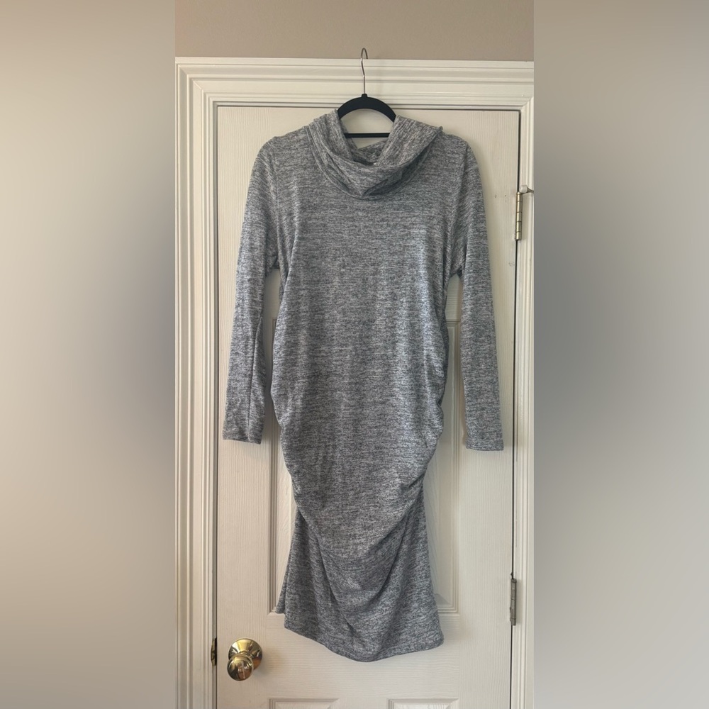 Pinkblush Heather Gray Long Sleeve Cowl Neck Maternity Dress